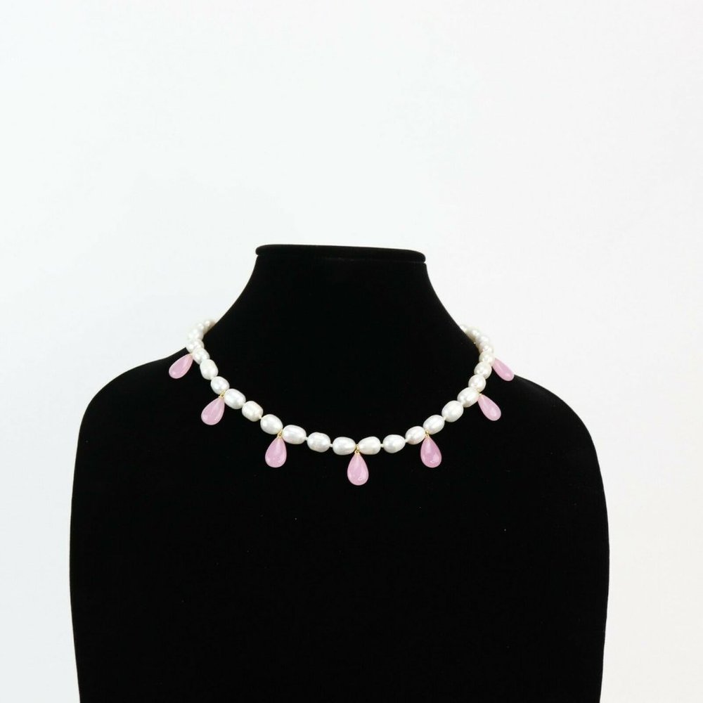 kate spade Pearl Necklace with Pink Teardrop Charms
